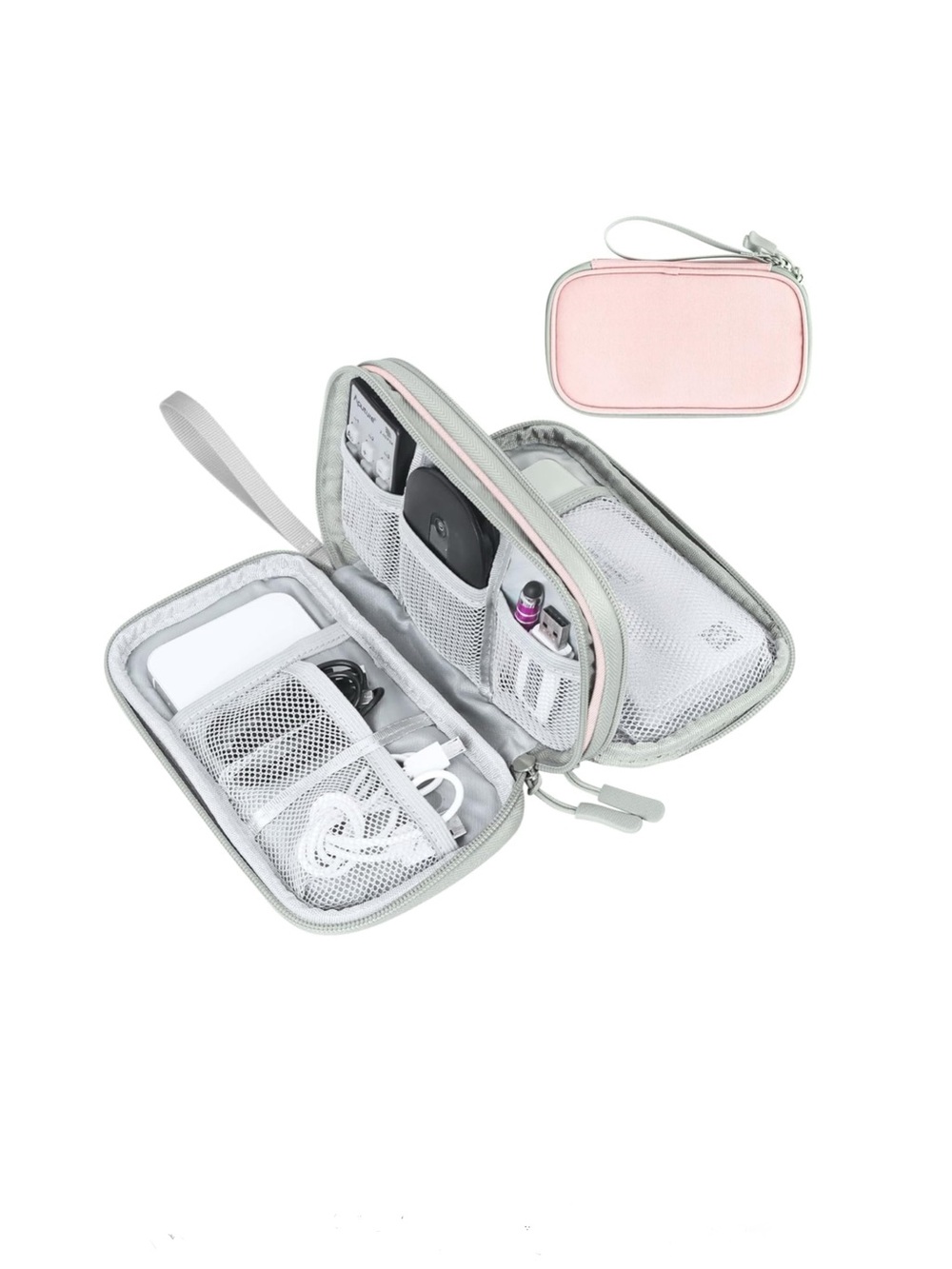 Portable Pink Electronics Organizer Case - Travel Cord & Accessory Pouch